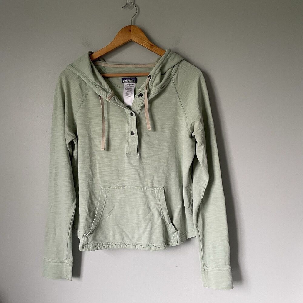 Patagonia Necessity Terry Hooded Henley Sweatshirt Light Green Women's Size Med.